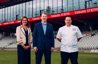 Claire Morris (Sodexo Live! CEO), Daniel Gidney (Lancashire Cricket CEO) And Andy Hare (Sodexo Live! Executive Head Chef)